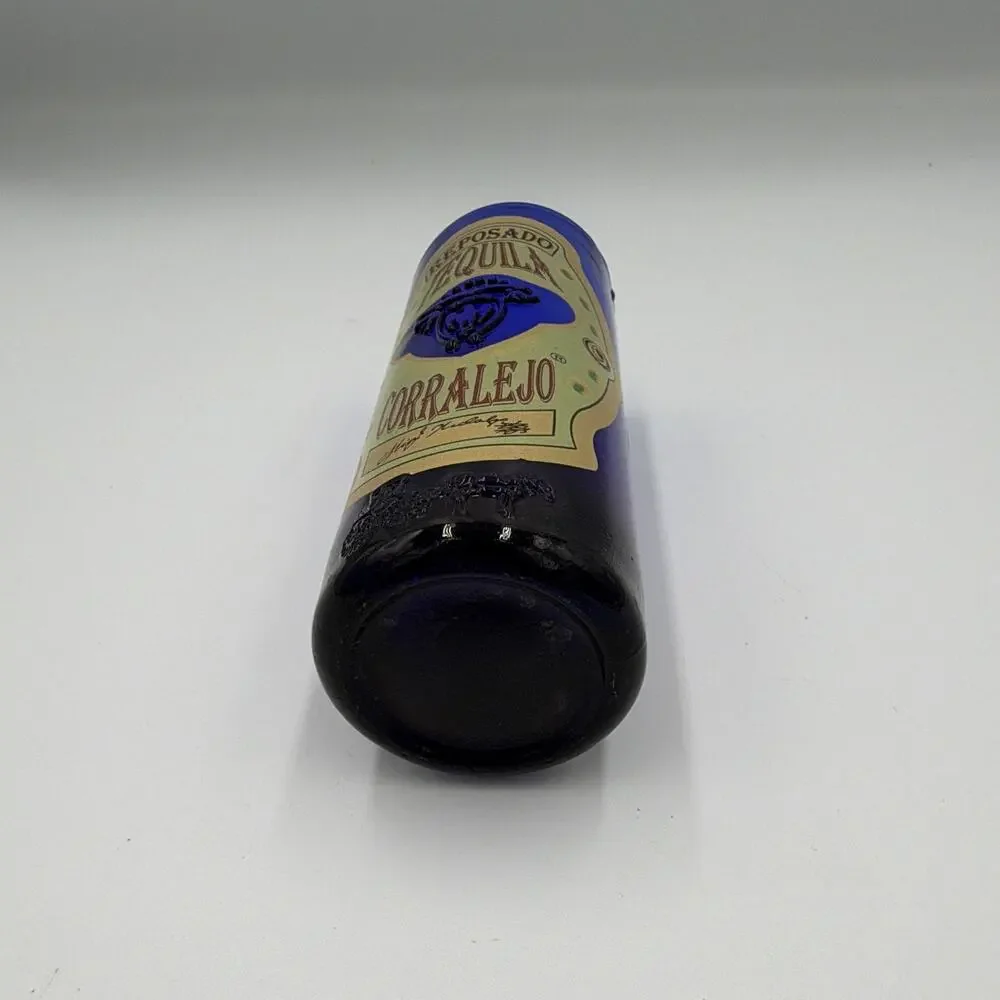 Corralejo Reposado Tequila Blue Glass Embossed Decorated Shot Glass
